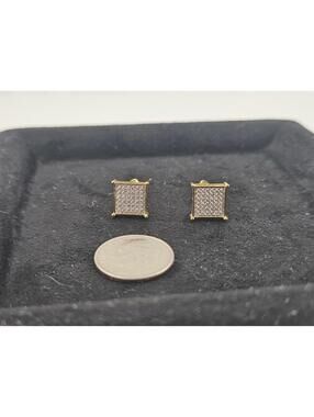 9.7mm Square Gold Vermeil Moissanite Stud Earrings, Screwbacks